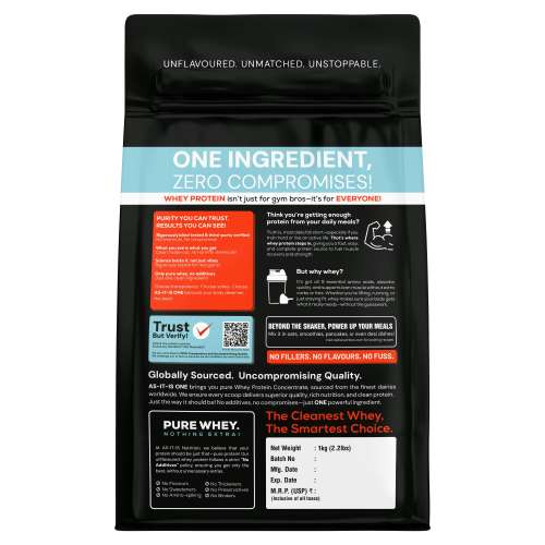 AS-IT-IS Nutrition: ONE Whey Protein Concentrate I Pure, Clean & Raw I 28g Protein per Serve, Unflavoured 1kg I Labdoor & Trustified Certified I No Amino Spike OR Heavy Metals I Protein for All Ages Adults