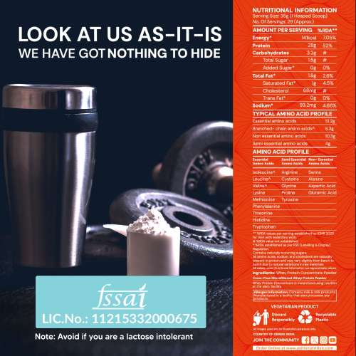 AS-IT-IS Nutrition: ONE Whey Protein Concentrate I Pure, Clean & Raw I 28g Protein per Serve, Unflavoured 1kg I Labdoor & Trustified Certified I No Amino Spike OR Heavy Metals I Protein for All Ages Adults