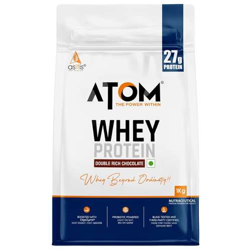 AS-IT-IS Nutrition: ATOM Whey Protein 1kg | 27g protein | Isolate & Concentrate | Double Rich Chocolate | USA Labdoor Certified | With Digestive Enzymes for better absorption