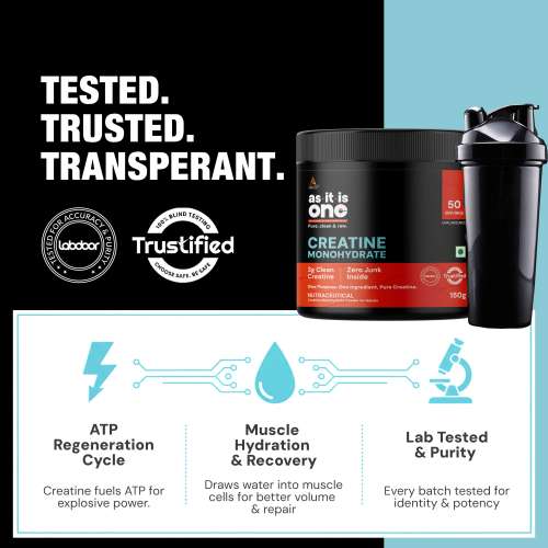 AS-IT-IS Nutrition: One Creatine Monohydrate - 150g I Pure & Micronized I Rapid Absorption,  Supports Enhanced Muscle Strength, Stamina & Muscle Growth I Unflavoured