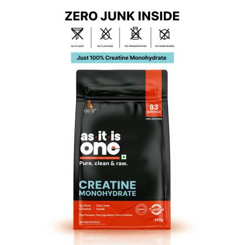 AS-IT-IS Nutrition: One Creatine Monohydrate - 250g Unflavoured I Pure & Micronized I Rapid Absorption,  Supports Enhanced Muscle Strength, Stamina & Muscle Growth