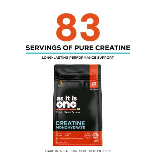 AS-IT-IS Nutrition: One Creatine Monohydrate - 250g Unflavoured I Pure & Micronized I Rapid Absorption,  Supports Enhanced Muscle Strength, Stamina & Muscle Growth