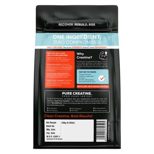 AS-IT-IS Nutrition: One Creatine Monohydrate - 250g Unflavoured I Pure & Micronized I Rapid Absorption,  Supports Enhanced Muscle Strength, Stamina & Muscle Growth