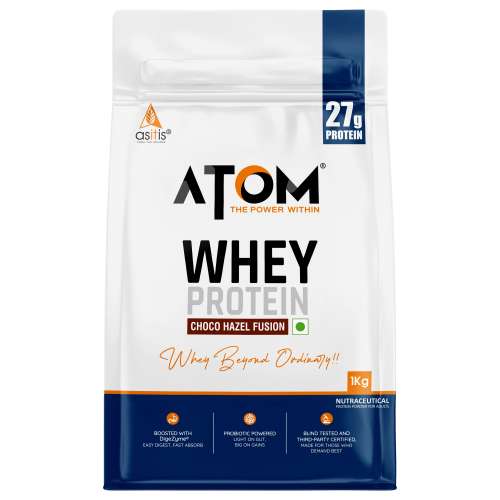 AS-IT-IS Nutrition: ATOM Whey Protein 1kg | 27g protein | Isolate & Concentrate | Choco Hazel Fusion | USA Labdoor Certified | With Digestive Enzymes for better absorption