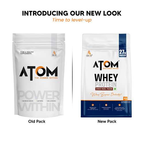 AS-IT-IS Nutrition: ATOM Whey Protein 1kg | 27g protein | Isolate & Concentrate | Choco Hazel Fusion | USA Labdoor Certified | With Digestive Enzymes for better absorption