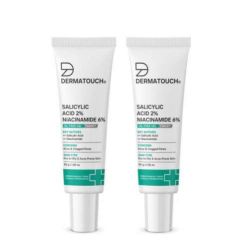 Dermatouch: Salicylic Acid 2% Niacinamide 6% Anti-Acne Oil-Free Gel For Active Acne, Oil Balancing, Pore Tightening | 30gm (Pack of 2)