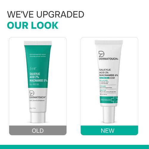 Dermatouch: Salicylic Acid 2% Niacinamide 6% Anti-Acne Oil-Free Gel For Active Acne, Oil Balancing, Pore Tightening | 30gm (Pack of 2)