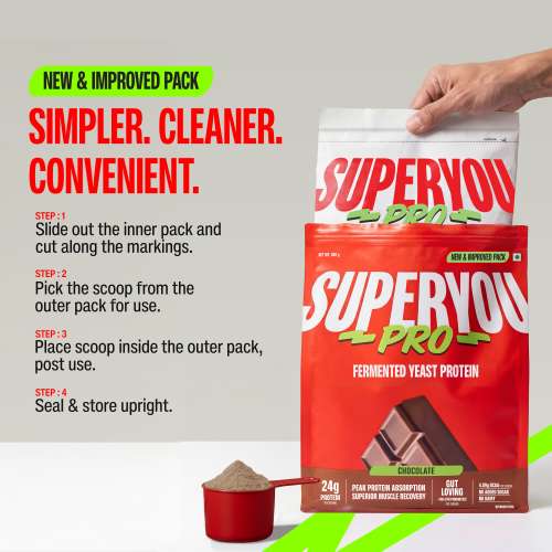 SuperYou: Pro Fermented Yeast Protein Isolate 500gm | 24gm Protein| Chocolate| Higher Absorption than Plant Protein | Superior Muscle Recovery | Gut Friendly | Vegan Protein | PDCAAS of 1
