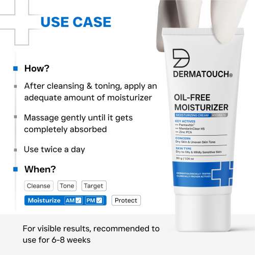 Dermatouch: Oil-Free Moisturiser  Lightweight Hydration | Non-Greasy Daily Moisture Care | Helps Maintain Skin Balance | 30gm