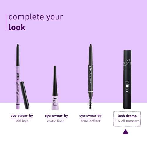 Plum: Plum Lash Drama 1-4-All Mascara   Length + Curl + Volume + Definition   100% Vegan & Cruelty Free   01 Black