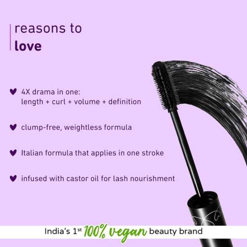 Plum: Plum Lash Drama 1-4-All Mascara   Length + Curl + Volume + Definition   100% Vegan & Cruelty Free   01 Black