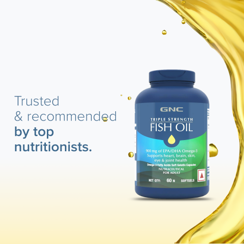 GNC: Triple Strength Fish Oil | Omega 3 Capsules | For Healthy Cholesterol Levels, Improved Focus, Healthy Vision & Joint Comfort  180gm