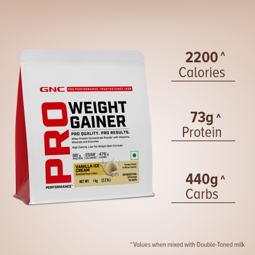GNC: Pro Performance Weight Gainer | Healthy Body Gains | Faster Muscle Recovery | No Added Sugar | Vanilla | 1 Kg