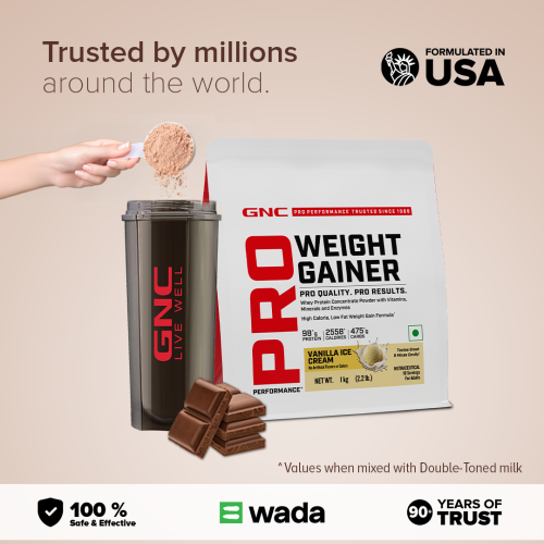 GNC: Pro Performance Weight Gainer | Healthy Body Gains | Faster Muscle Recovery | No Added Sugar | Vanilla | 1 Kg