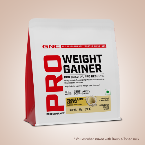 GNC: Pro Performance Weight Gainer | Healthy Body Gains | Faster Muscle Recovery | No Added Sugar | Vanilla | 1 Kg