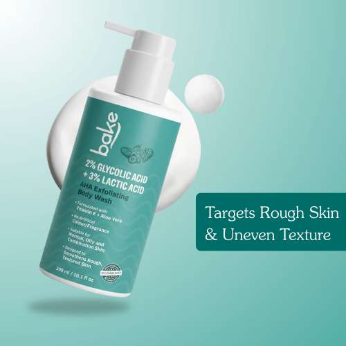 Bake Cosmetics: 2% Glycolic Acid + 3% Lactic Acid AHA Body Wash for Tan Removal, Strawberry Skin, Rough & Bumpy Skin 300ml