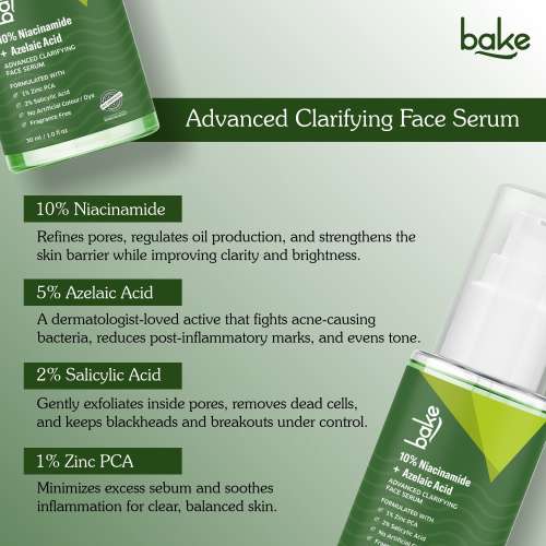 Bake Cosmetics: 10% Niacinamide + Azelaic Acid + 2% Kojic Acid Serum: Fades Acne Marks, Spots & Open Pores 30ml