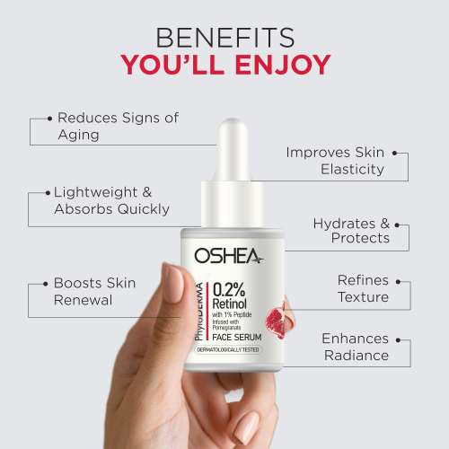 Oshea PhytoDERMA: 0.2% Retinol Face Serum With 1% Peptide infused with Pomegranate Face Serum 30ml