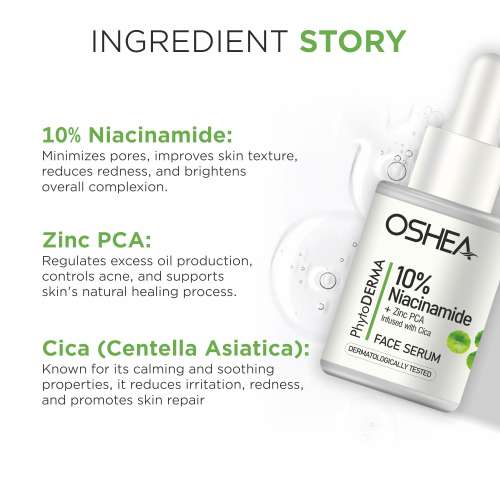 Oshea PhytoDERMA: 10% Niacinamide + Zinc PCA infused with Cica Face Serum 30ml