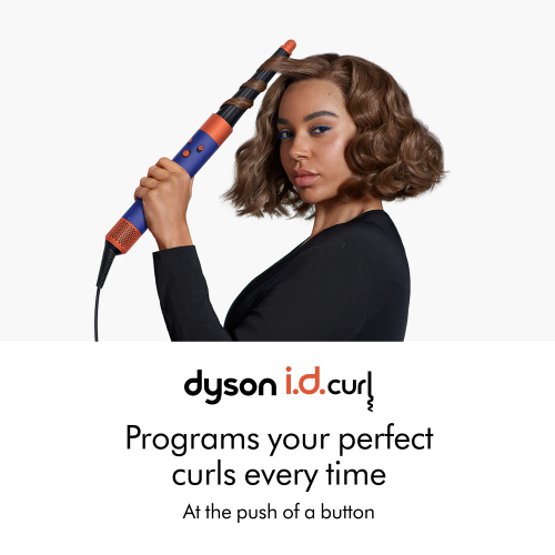 dyson: Airwrap i.d. Multi-styler & Dryer in Vinca Blue & Topaz colorway, with 6 unique attachments for versatile styling.