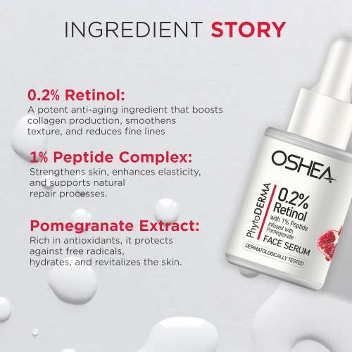 Oshea PhytoDERMA: 0.2% Retinol Face Serum With 1% Peptide infused with Pomegranate Face Serum 30ml