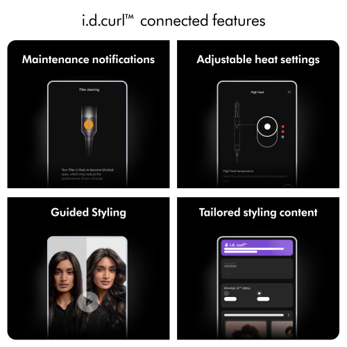 dyson: Airwrap i.d. Multi-styler & Dryer in Vinca Blue & Topaz colorway, with 6 unique attachments for versatile styling.