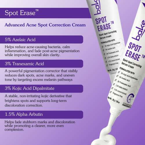 Bake Cosmetics: Spot Erase Dark Spot Correcting Serum Cream with 3% Kojic Acid for Post Acne Marks, Melasma & Pigmentation  30gm