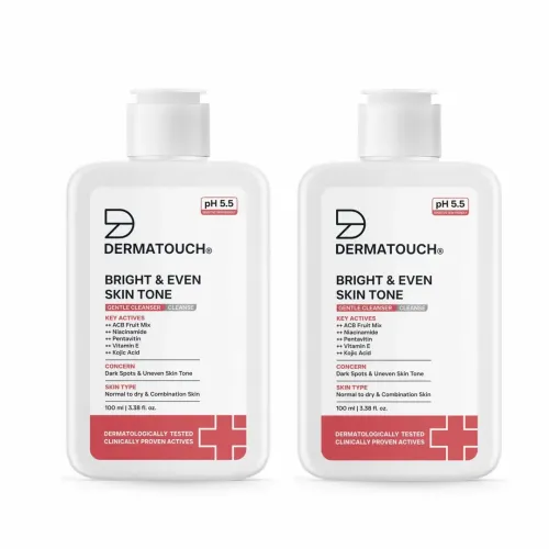 Dermatouch: Bright & Even Skin Tone Gentle Cleanser | Helps Reduce Dark Spots & Uneven Tone | pH 5.5 Daily Face Wash | 100ml  | Pack of 2