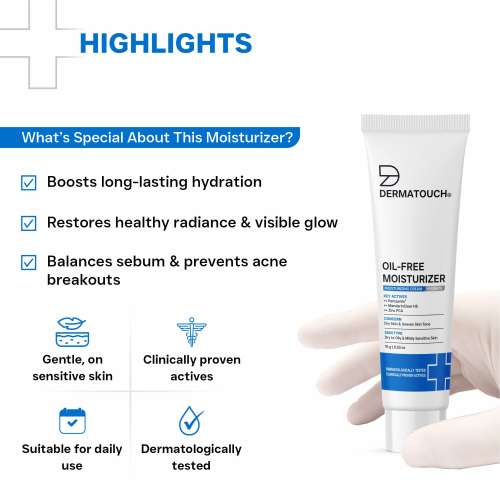 Dermatouch: Oil-Free Moisturiser  Lightweight Hydration | Non-Greasy Daily Moisture Care | Helps Maintain Skin Balance | 15gm