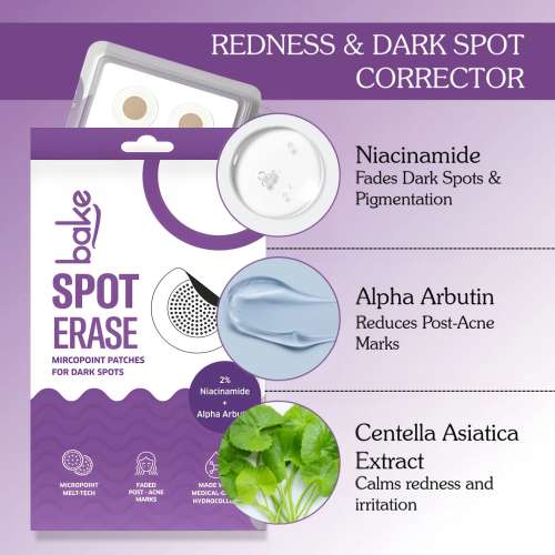 Bake Cosmetics: Spot Erase Micropoint Patches for Dark Spots & Post-Acne Marks with 2% Niacinamide & Alpha Arbutin | 176 Melt-Tech Microneedles | for Post Acne Breakouts and Spot Treatment - 4 Patches