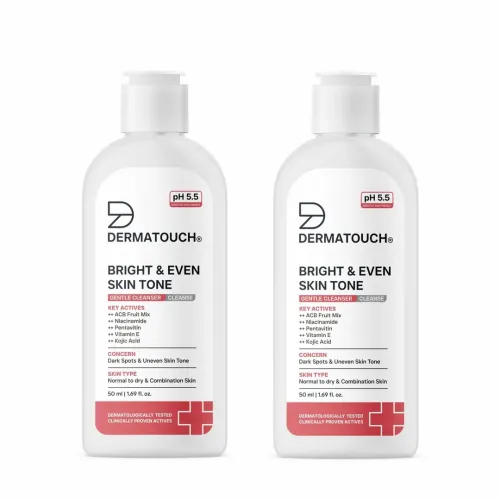 Dermatouch: Bright & Even Skin Tone Gentle Cleanser | Helps Reduce Dark Spots & Uneven Tone | pH 5.5 Daily Face Wash | 50ml | Pack of 2