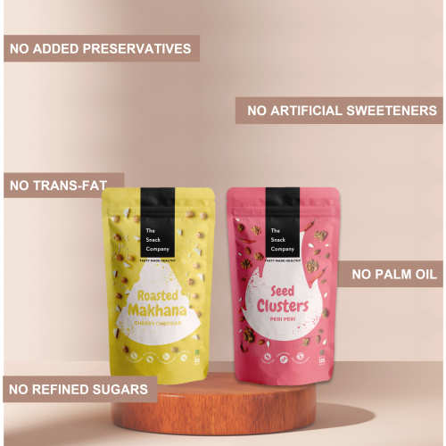 The Snack Company: Snacks Combo: Cheddar Cheese Makhana & Peri Peri Seed Cluster (20gm+100gm)