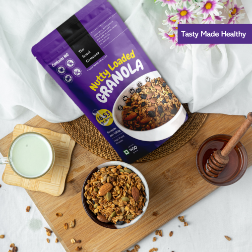 The Snack Company: Nutty Loaded Granola  400gm | 45% Oats, 23% Omega 3 rich seeds, 19% Dry-fruits loaded Gourmet Cereal