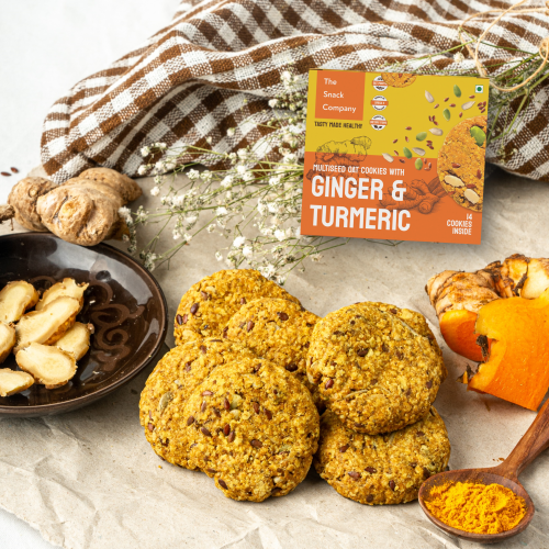 The Snack Company: Ginger Turmeric Cookies  210gm | Healthy Oats and 33% Seeds Cookies - Biscuits