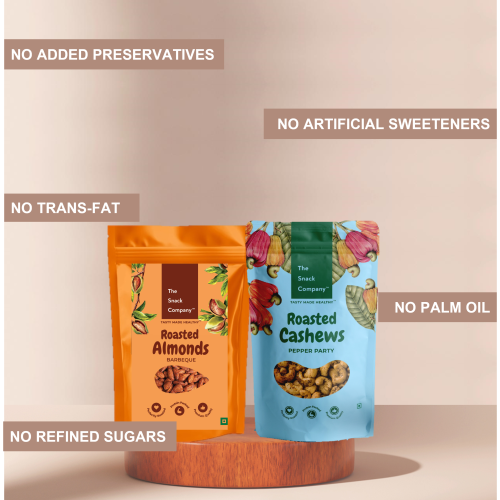 The Snack Company: Nuts Combo: Salt & Pepper Cashew 100gm & Smoky Barbeque Almonds 100gm | Tea Time Snack | Dry-fruit Snacks | Roasted not fried