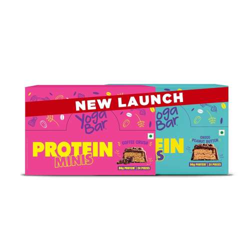 Yogabar: Protein Mini Combo Pack | Coffee Crush & Choco peanut butter | Pack of 24 Each