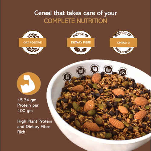 The Snack Company: Dark Chocolate Granola  400gm | 48% Oats | 20% Omega3 Rich Seeds | 10% Almonds