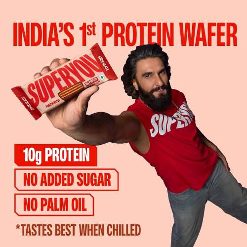 SuperYou: Chocolate Protein Wafer Bars (Pack of 1)|10gm Protein, 3gm Fiber, No Added Sugar|Yeast Fermented Protein|Energy Bars|Crunchy Wafer Bar|100% Vegetarian|No Palm Oil|40gm