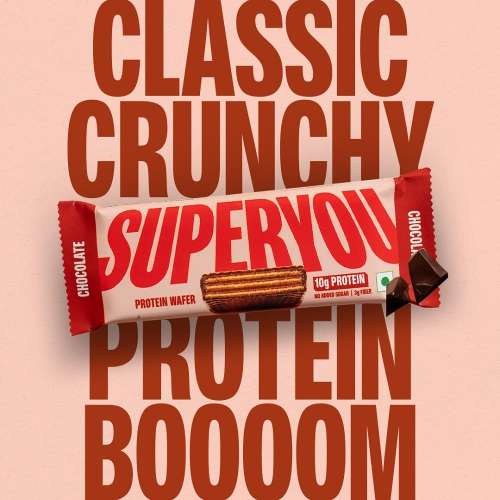 SuperYou: Chocolate Protein Wafer Bars (Pack of 1)|10gm Protein, 3gm Fiber, No Added Sugar|Yeast Fermented Protein|Energy Bars|Crunchy Wafer Bar|100% Vegetarian|No Palm Oil|40gm