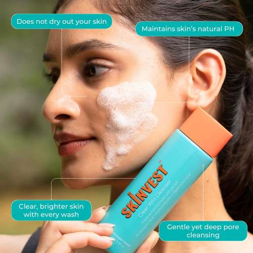 Skinvest: Clear Win Face Cleanser for Acne & Pimple-Prone Skin | 1% Salicylic Acid, Aloe Vera & pH 5.5 | Deep Cleansing, Hydrating & Brightening | Non-Stripping | 100ml