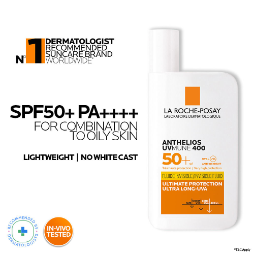 La Roche-Posay: Anthelios UVMUNE400 Invisible Fluid SPF50+ Ultra-light Sunscreen for Sensitive Skin 15ml