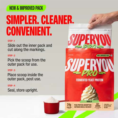 SuperYou: Pro Fermented Yeast Protein Isolate 500gm | 24gm Protein| Vanilla | Higher Absorption than Plant Protein | Superior Muscle Recovery | Gut Friendly | Vegan Protein | PDCAAS of 1