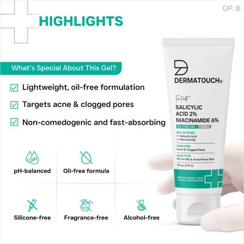 Dermatouch: Salicylic Acid 2% Niacinamide 6% Anti-Acne Oil Free Gel - 70gm