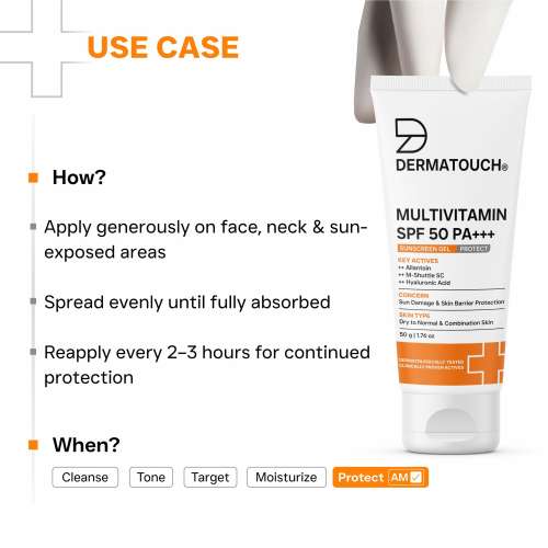 Dermatouch: Multivitamin SPF 50 PA+++ Sunscreen Gel - 50gm