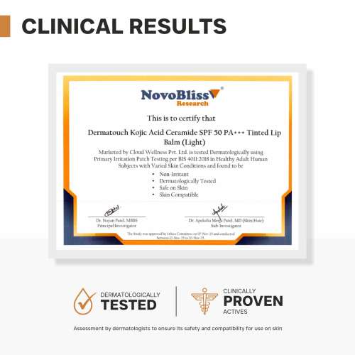 Dermatouch: Kojic Acid Ceramide SPF 50 PA+++ Light Rosy Lip Balm - 5gm | Moisturizing  Sun Protection  Nourishing | Reduces Pigmentation & Heals Dry Lips