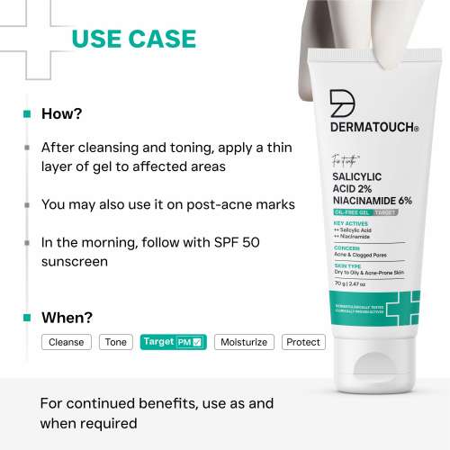 Dermatouch: Salicylic Acid 2% Niacinamide 6% Anti-Acne Oil Free Gel - 70gm