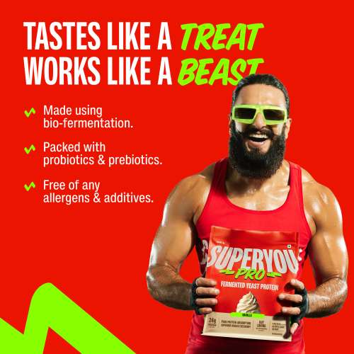 SuperYou: Pro Fermented Yeast Protein Isolate 500gm | 24gm Protein| Vanilla | Higher Absorption than Plant Protein | Superior Muscle Recovery | Gut Friendly | Vegan Protein | PDCAAS of 1