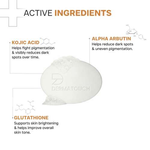 Dermatouch: Kojic Acid 1% Soap with Glutathione | For Pigmentation & Sun damage | Soap for Men & Women | Suitable for All Skin Types | 75gm x 3