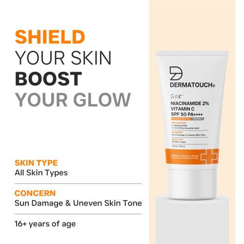 Dermatouch: Dermatouch Niacinamide 2% Vitamin C Sunscreen For Glowing Skin | Spf 50+ Pa ++++ | Quick Absorbing | Zero White Cast | 30gm