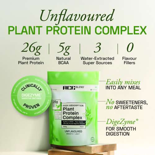 Ace Blend: Unflavoured Plant Protein Triple Complex, 26gm Protein per Serving, Gut Friendly | 50gm